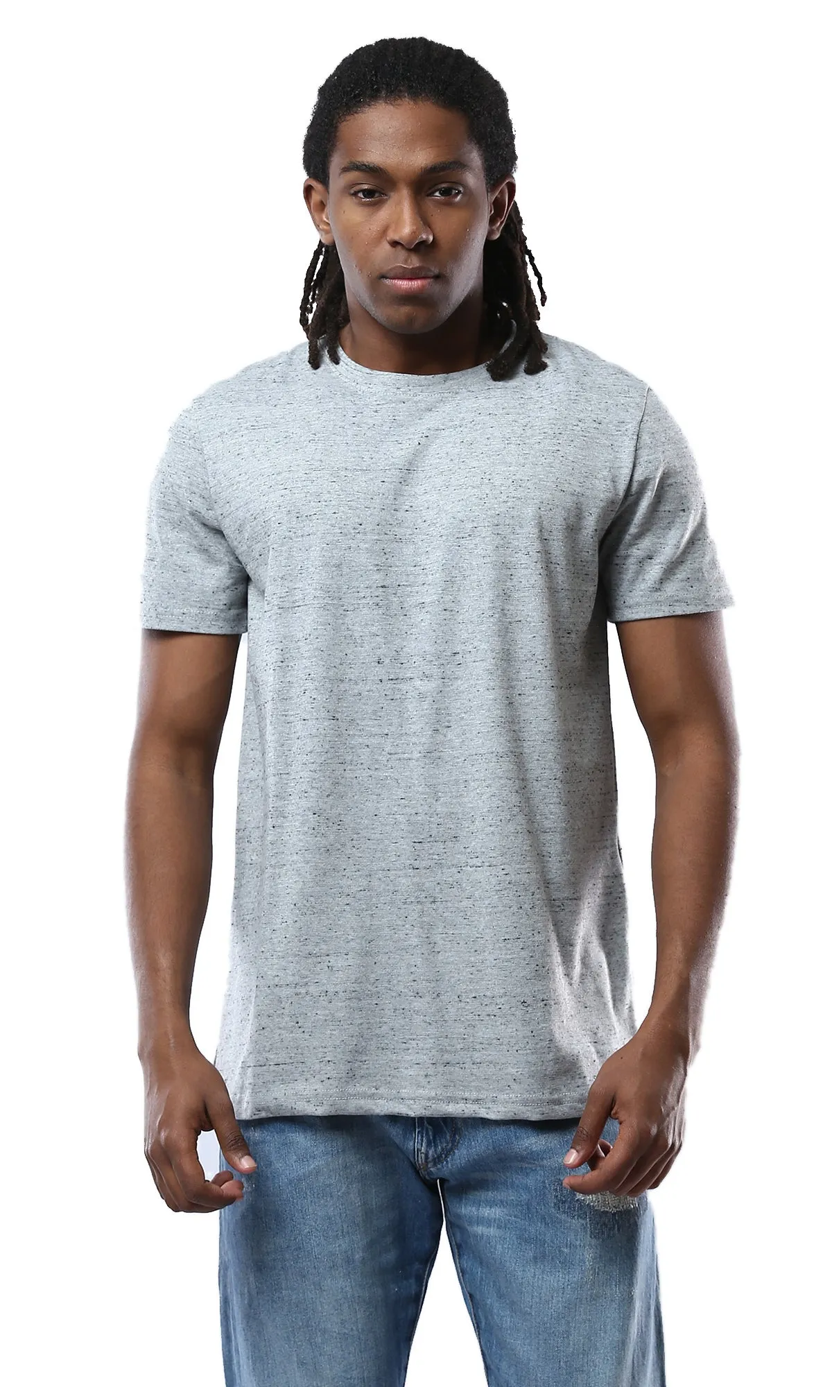 O178906 Round Neck Short Sleeves Heather Grey Comfy Tee