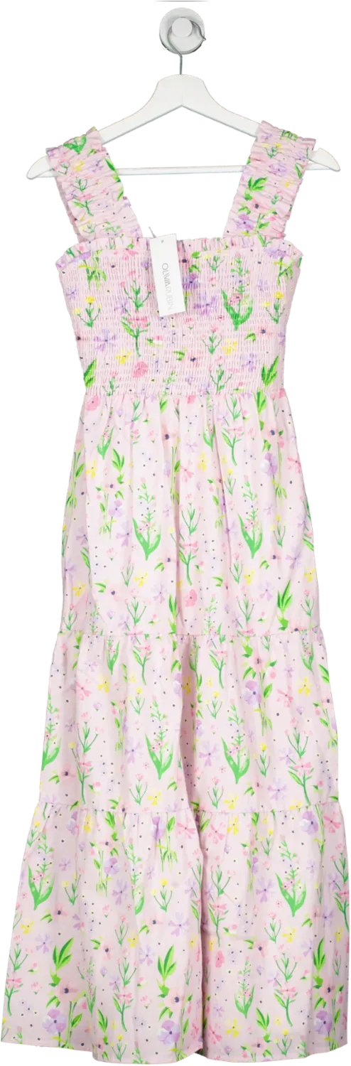 Olivia Rubin Pink Josie Floral-print Cotton Midi Dress BNWT UK 8