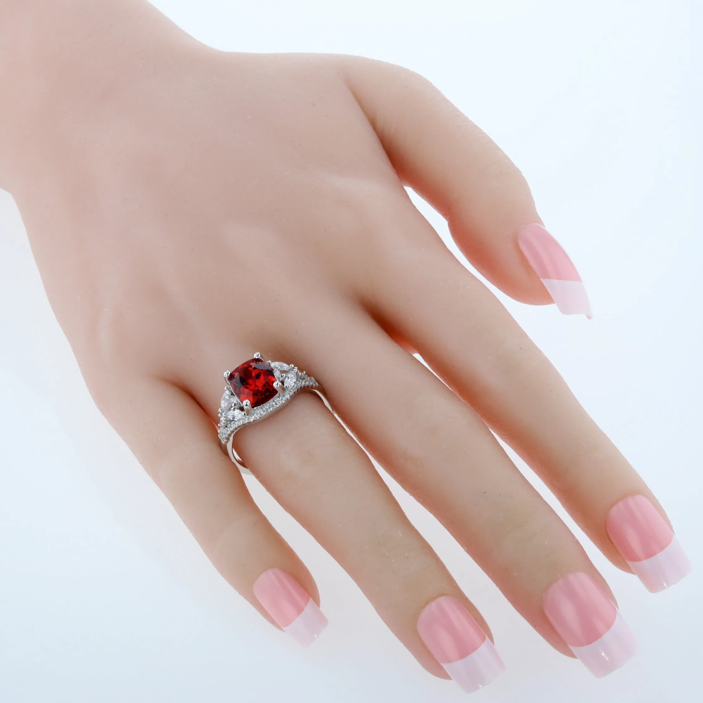 Padparadscha Cushion Cut Sterling Silver Ring Size 5