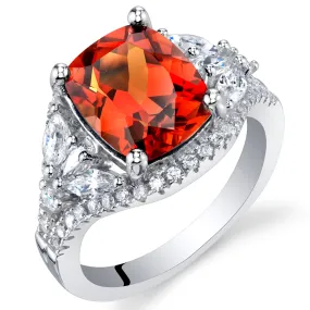 Padparadscha Cushion Cut Sterling Silver Ring Size 5