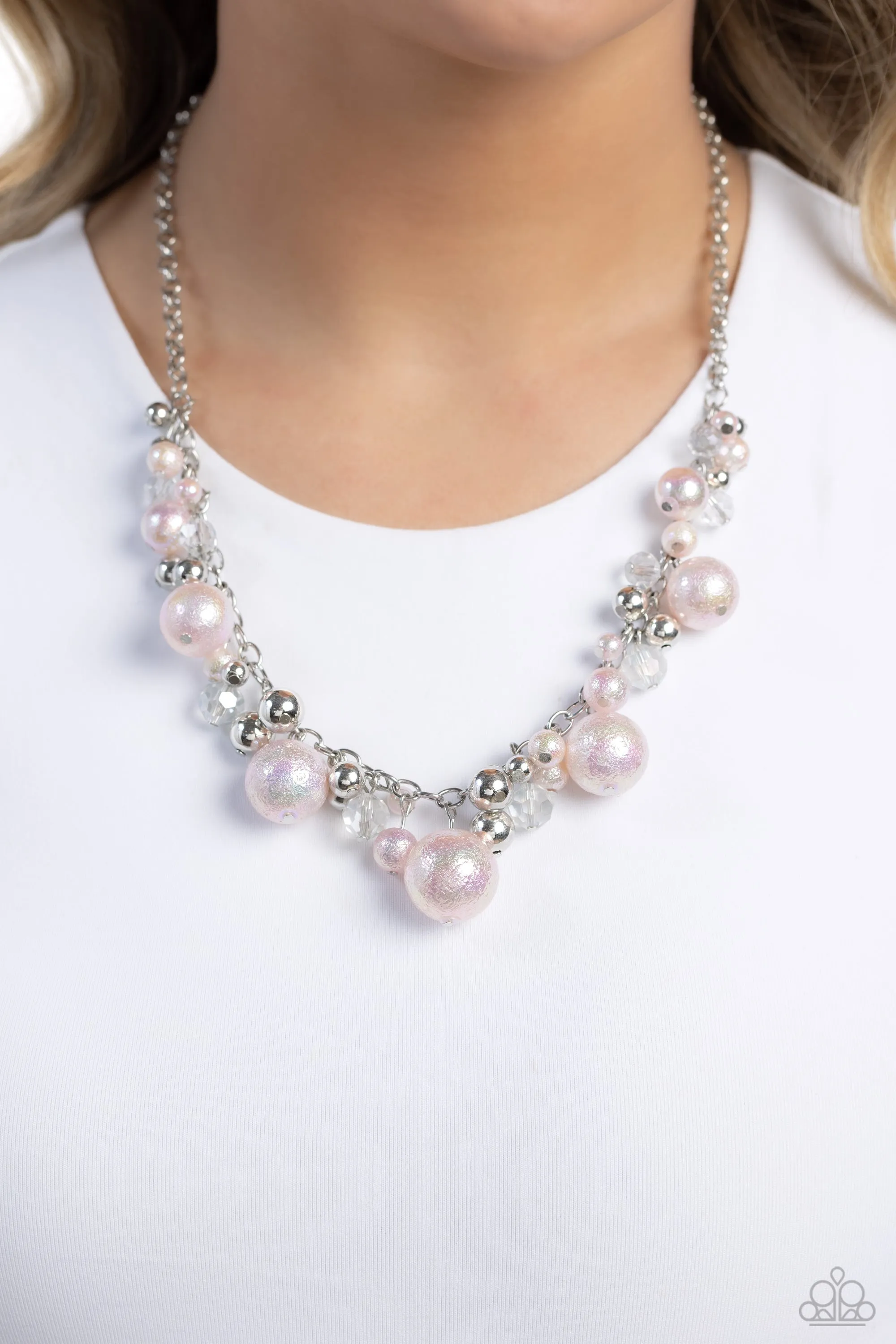 Paparazzi Scratched Shimmer Pink Necklace & Earring Set