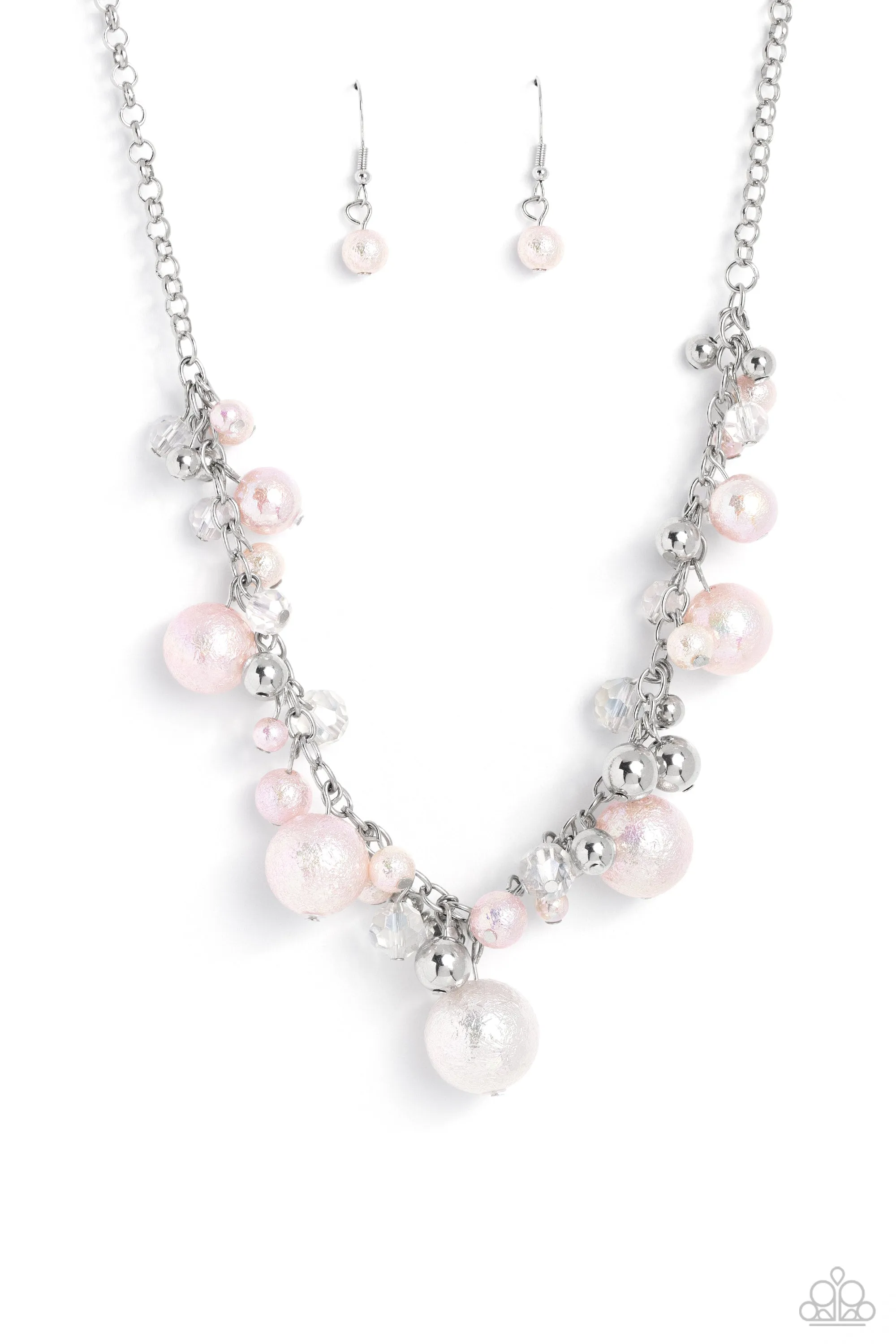 Paparazzi Scratched Shimmer Pink Necklace & Earring Set