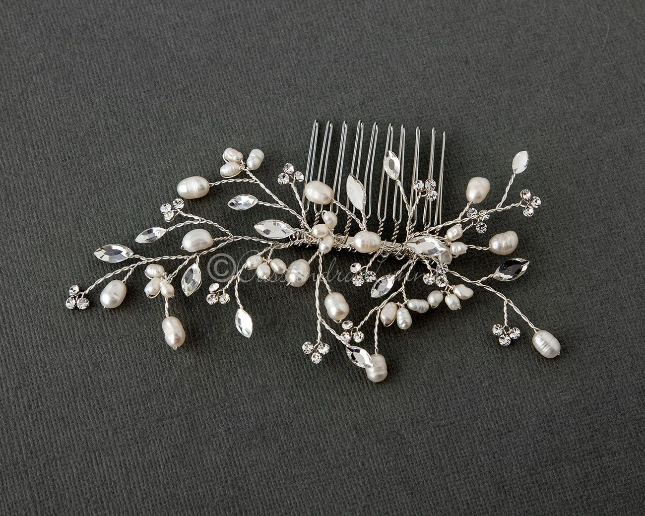 Pearl Bridal Hair Comb in Silver