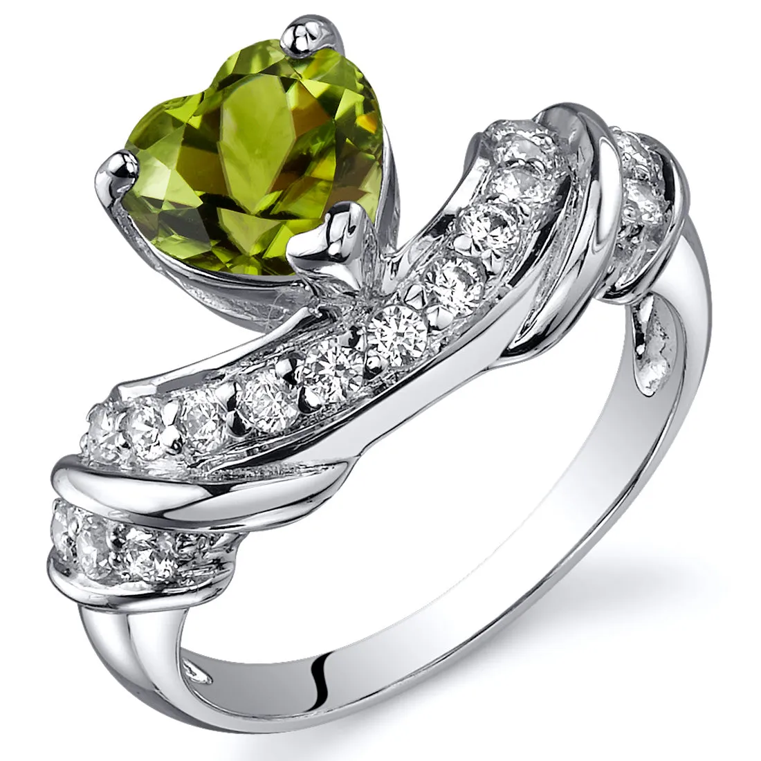 Peridot Heart Shape Sterling Silver Ring Size 6