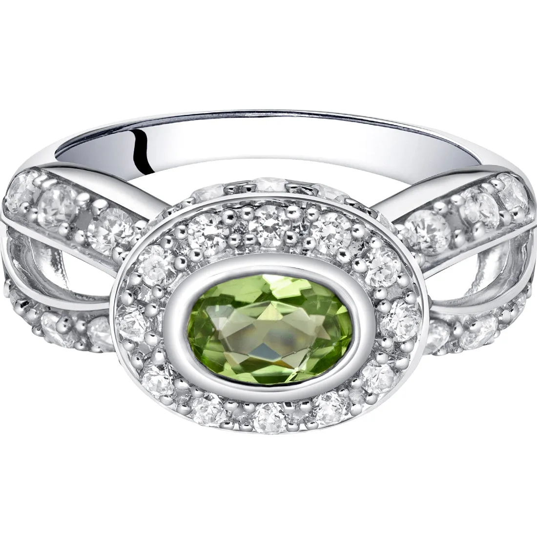 Peridot Oval Cut Sterling Silver Ring Size 7