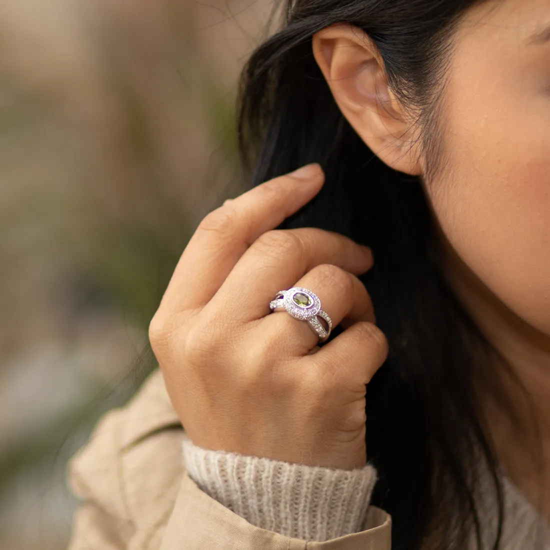 Peridot Oval Cut Sterling Silver Ring Size 7