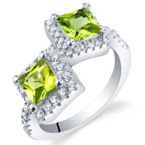 Peridot Princess Cut Sterling Silver Ring Size 7