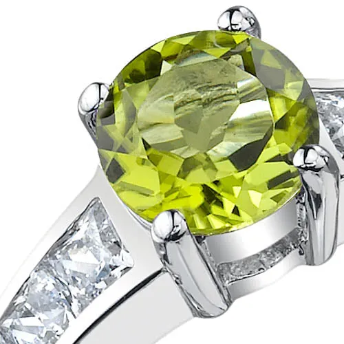 Peridot Round Cut Sterling Silver Ring Size 7