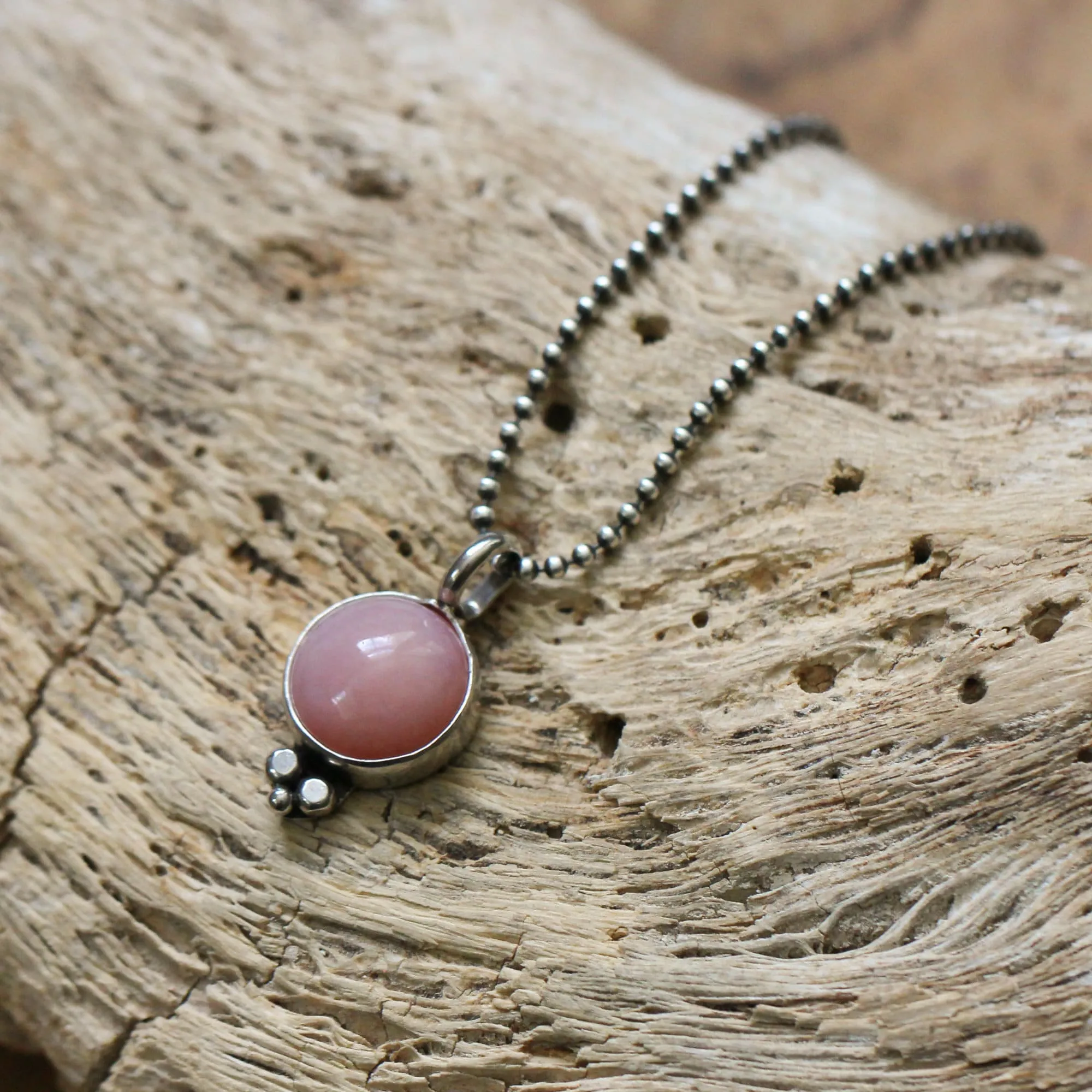 Pink Opal Sweetheart Necklace - Pink Opal - .925 Sterling Silver Pendant - Silver Chain