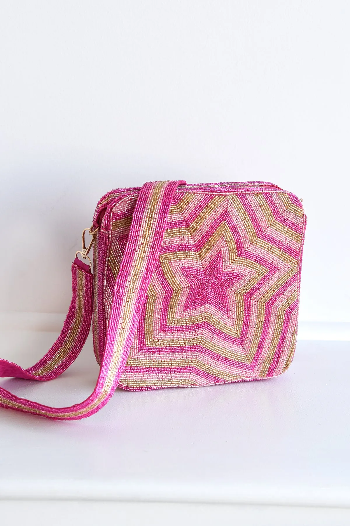 PINK STAR BEADED CROSSBODY