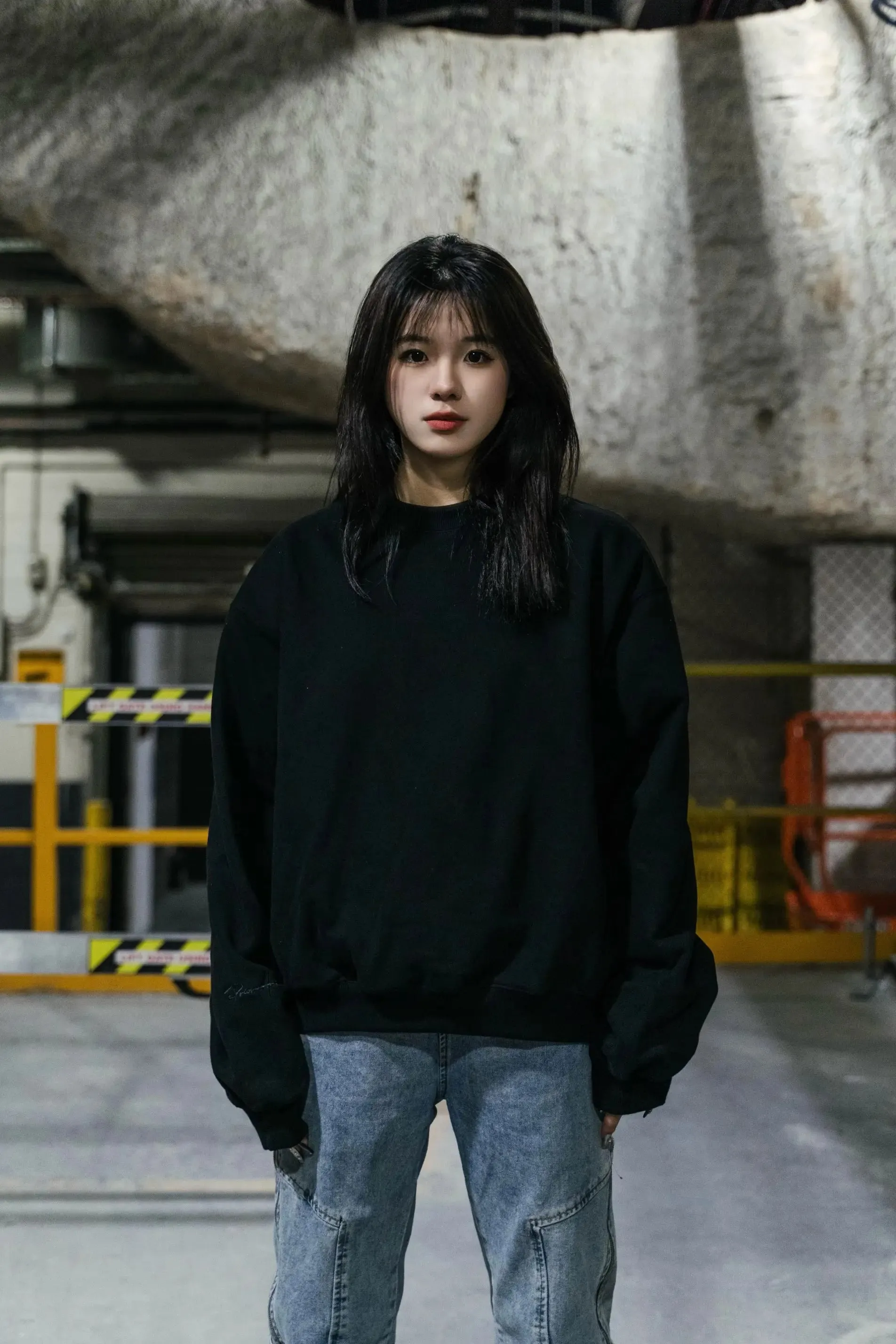 Prior Black Collection Embroidery Logo Oversized Crewneck Sweatshirt Onyx