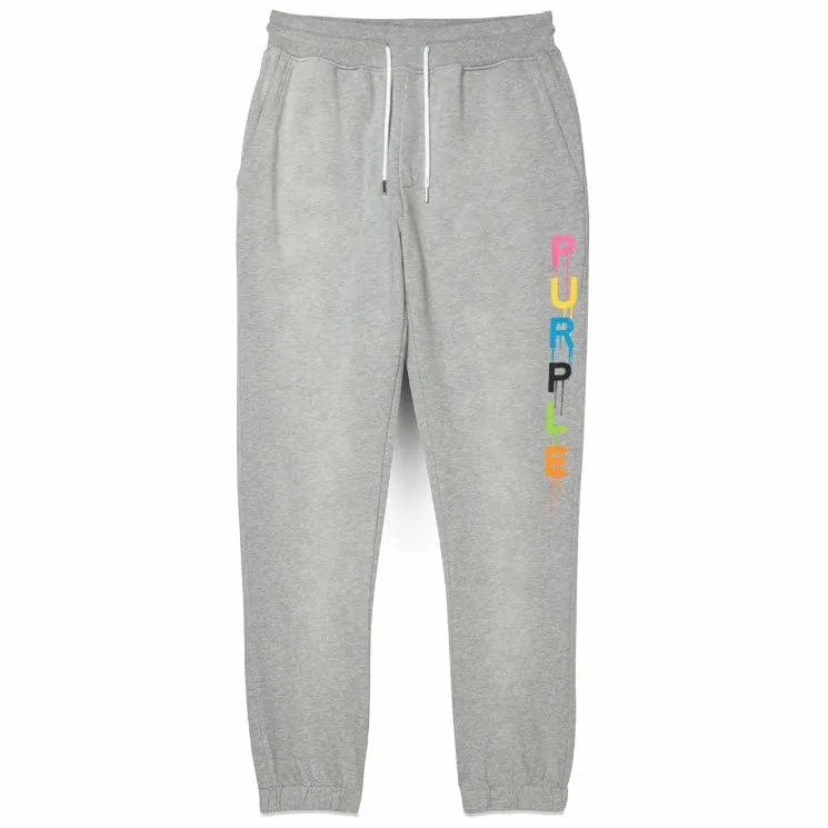 Purple Brand Wordmark Drip Sweatpants (Heather Grey) P450-FHGW124