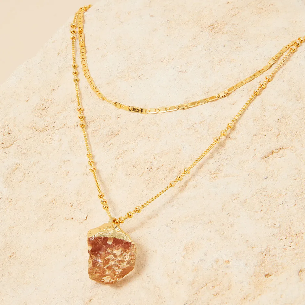 Real Gold Plated Z Layer Rock Crystal Necklace