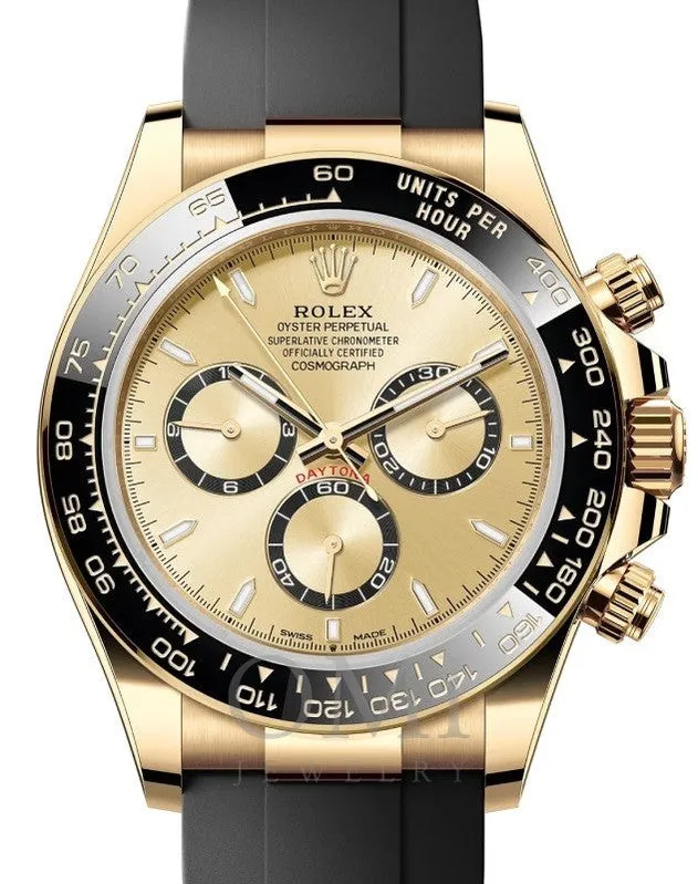 ROLEX DAYTONA YELLOW GOLD GOLDEN DIAL OYSTERFLEX 126518LN WITH RUBBER BRACELET