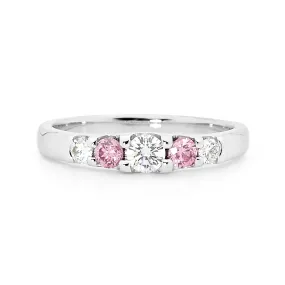 Round brilliant cut pink diamond ring