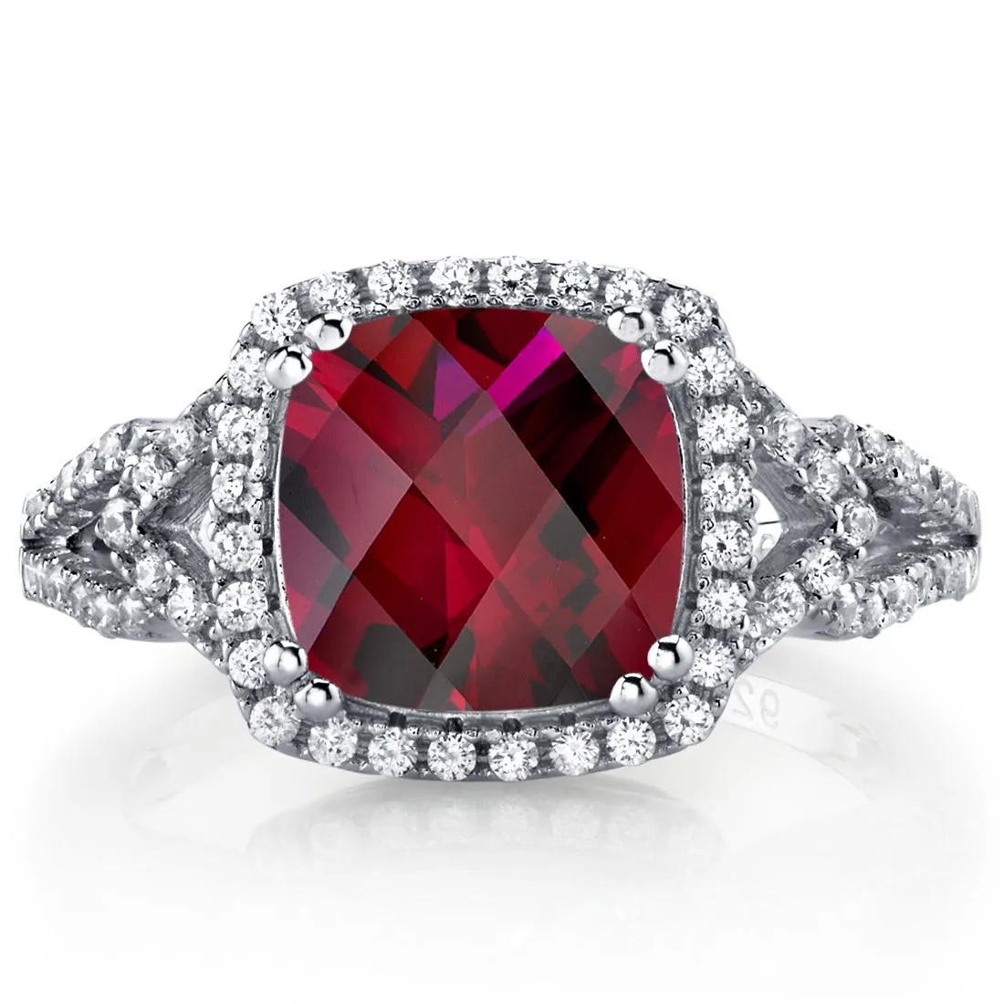 Ruby Cushion Cut Sterling Silver Ring Size 5