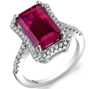 Ruby Emerald Cut Sterling Silver Ring Size 5