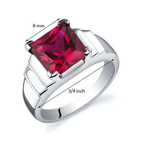 Ruby Princess Cut Sterling Silver Ring Size 5