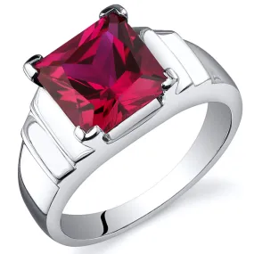 Ruby Princess Cut Sterling Silver Ring Size 5