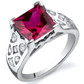 Ruby Princess Cut Sterling Silver Ring Size 7