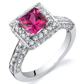 Ruby Princess Cut Sterling Silver Ring Size 7