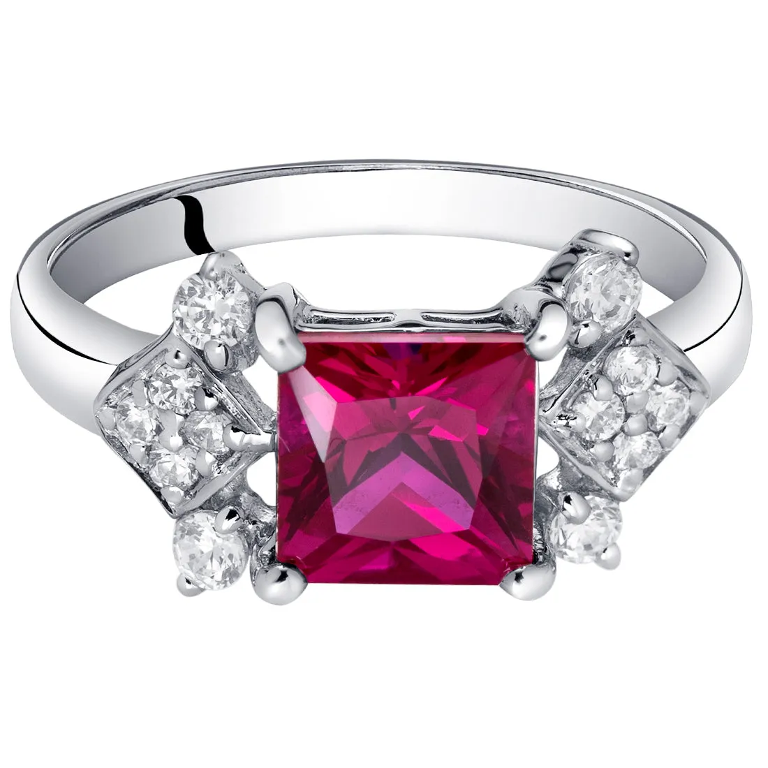 Ruby Princess Cut Sterling Silver Ring Size 8