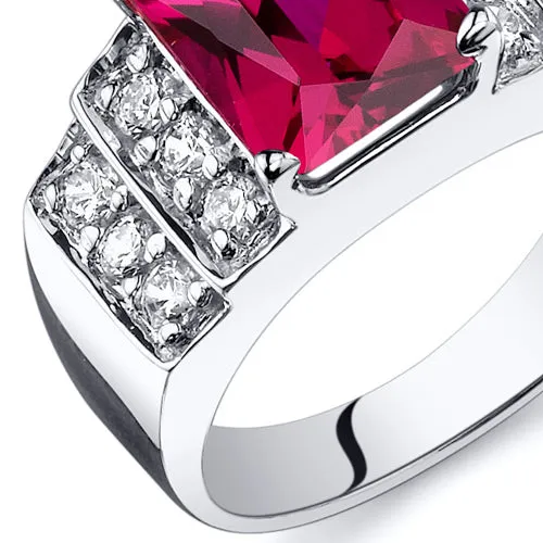 Ruby Radiant Cut Sterling Silver Ring Size 7