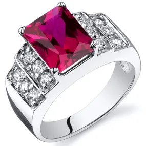 Ruby Radiant Cut Sterling Silver Ring Size 7