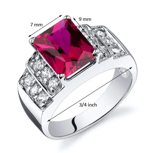 Ruby Radiant Cut Sterling Silver Ring Size 7