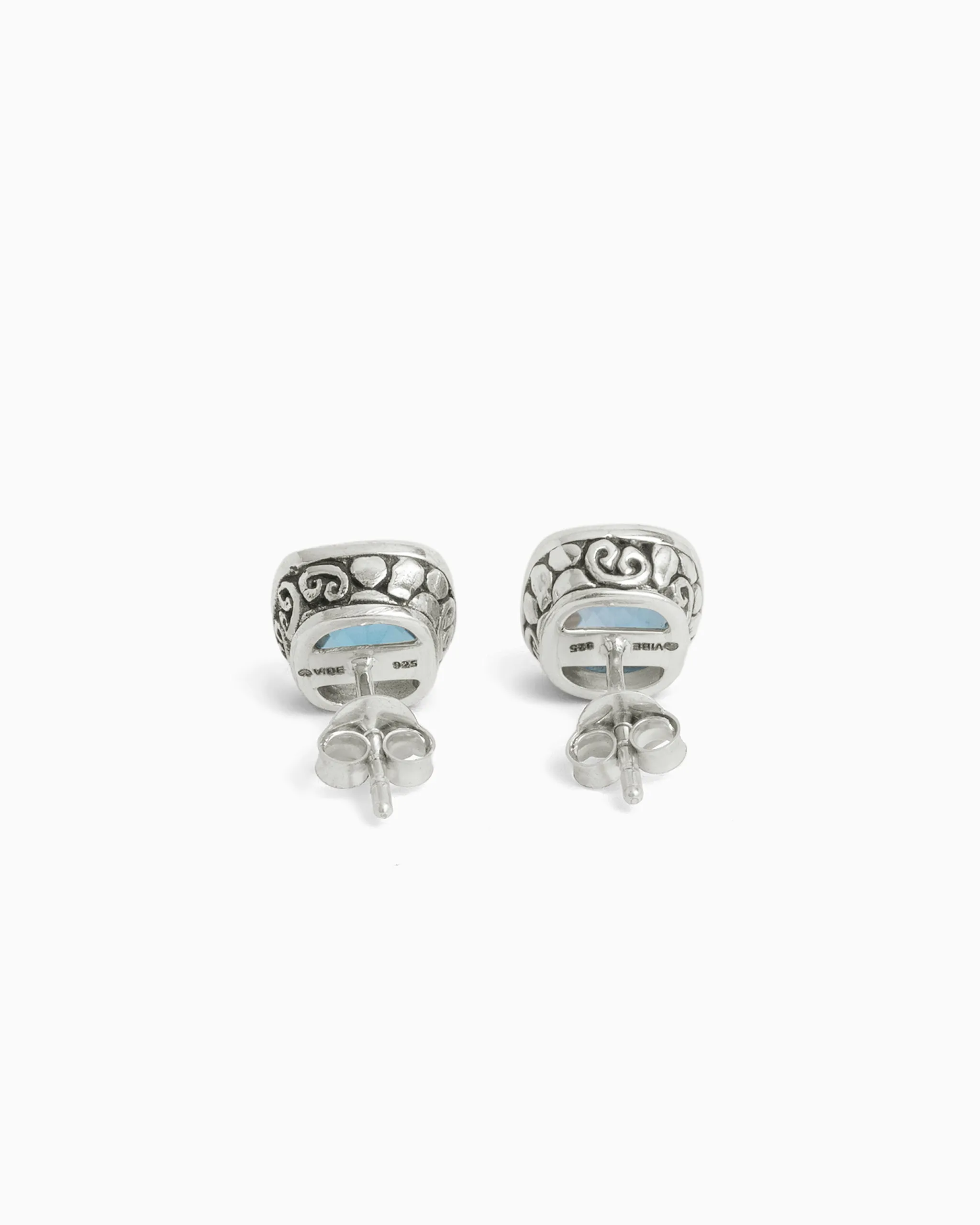 Square Stone Studs with Petroglyph Turtle Texture - Hampton Blue Topaz