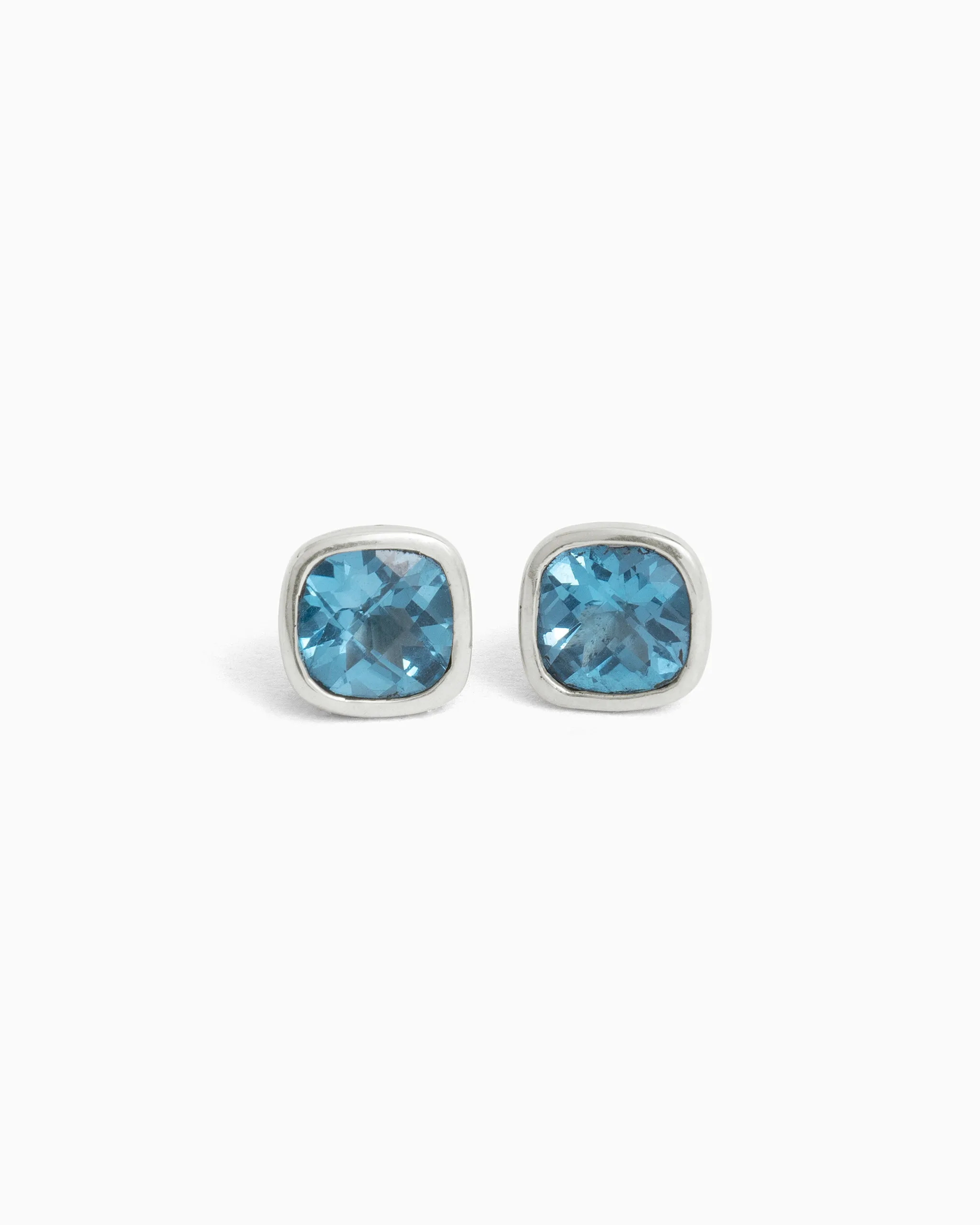 Square Stone Studs with Petroglyph Turtle Texture - Hampton Blue Topaz