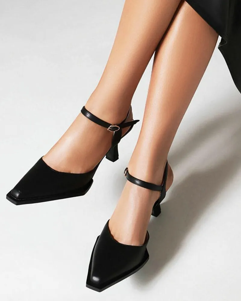 Square Toe Adjusting Buckle Heels