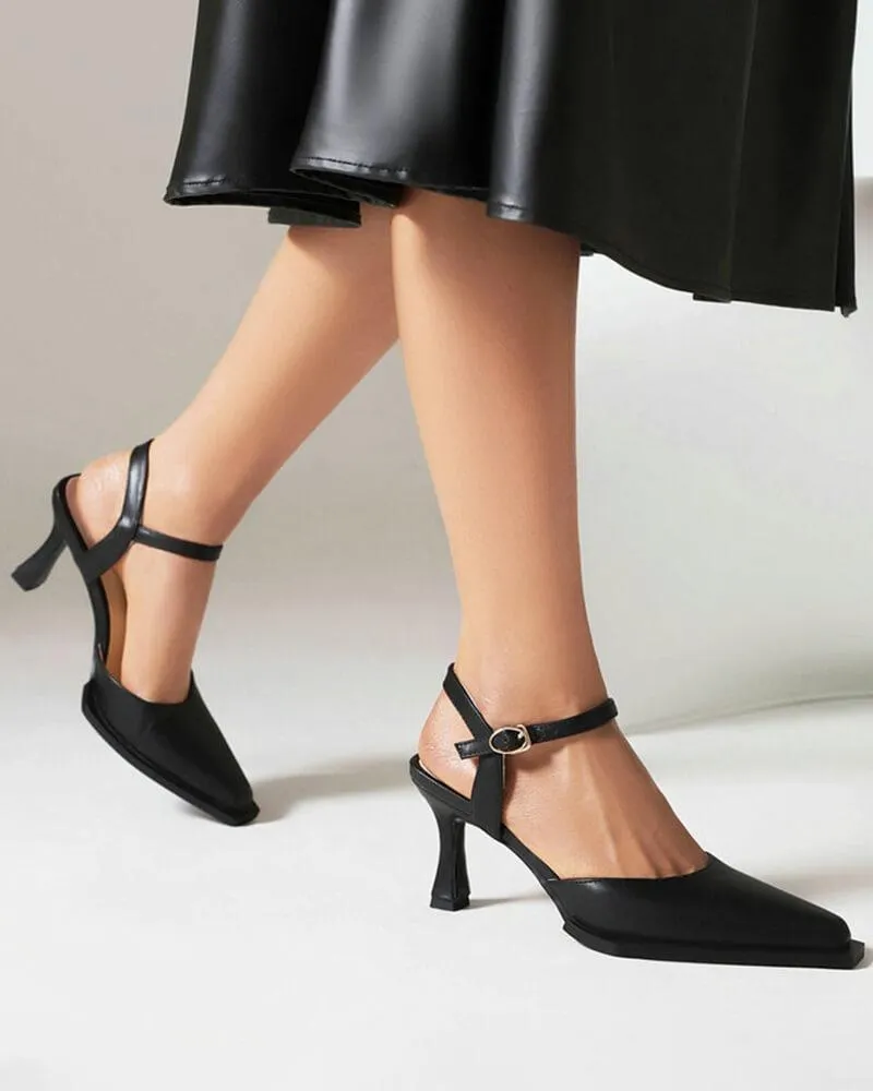 Square Toe Adjusting Buckle Heels