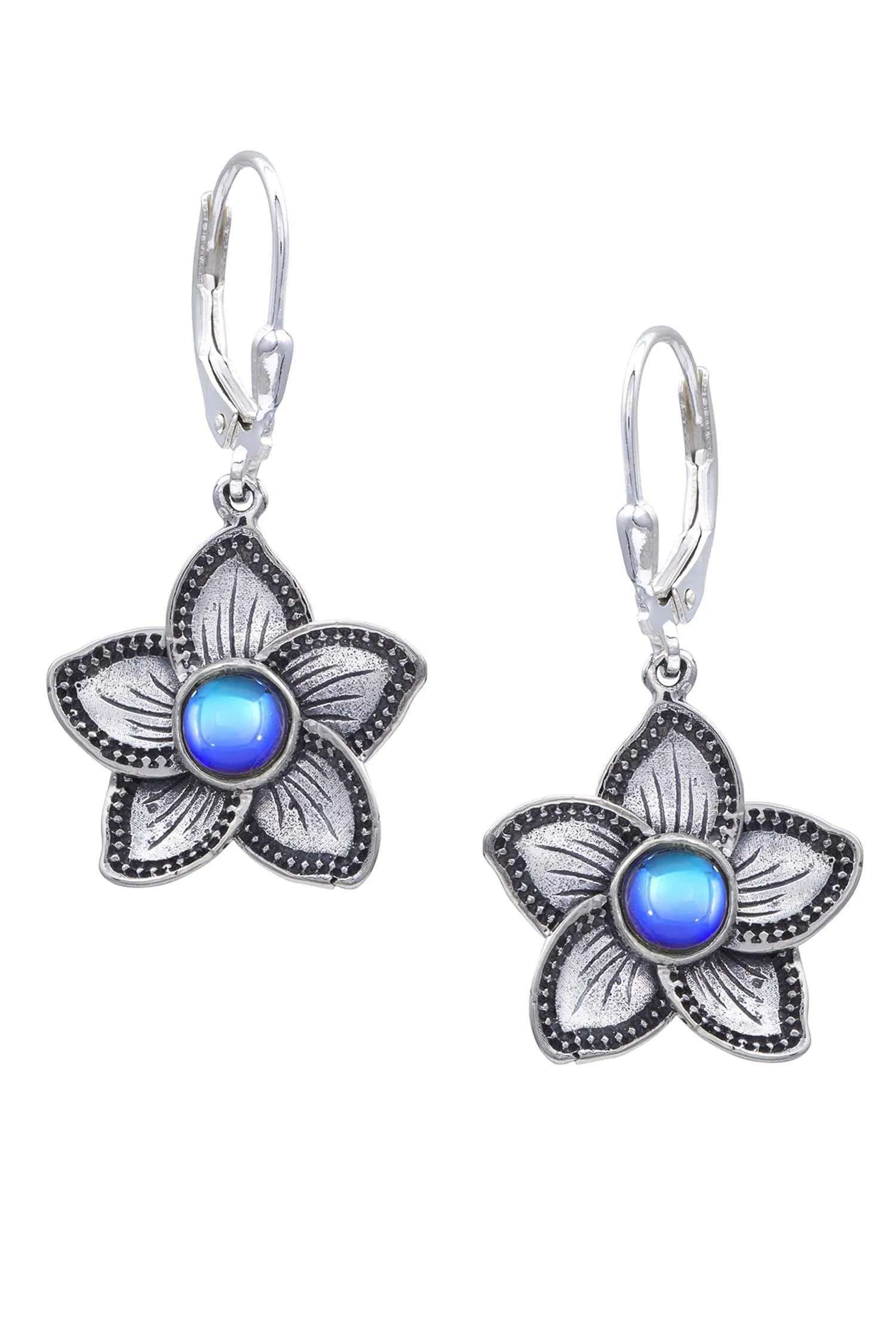 Sterling Silver Plumeria Earrings With Crystal