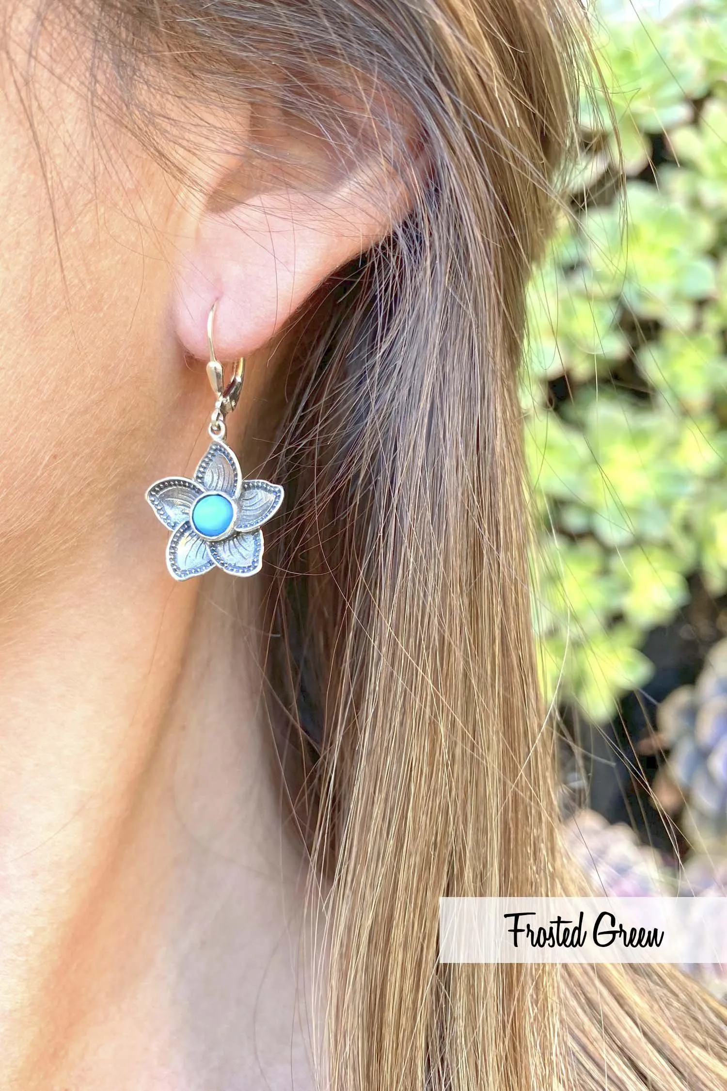 Sterling Silver Plumeria Earrings With Crystal