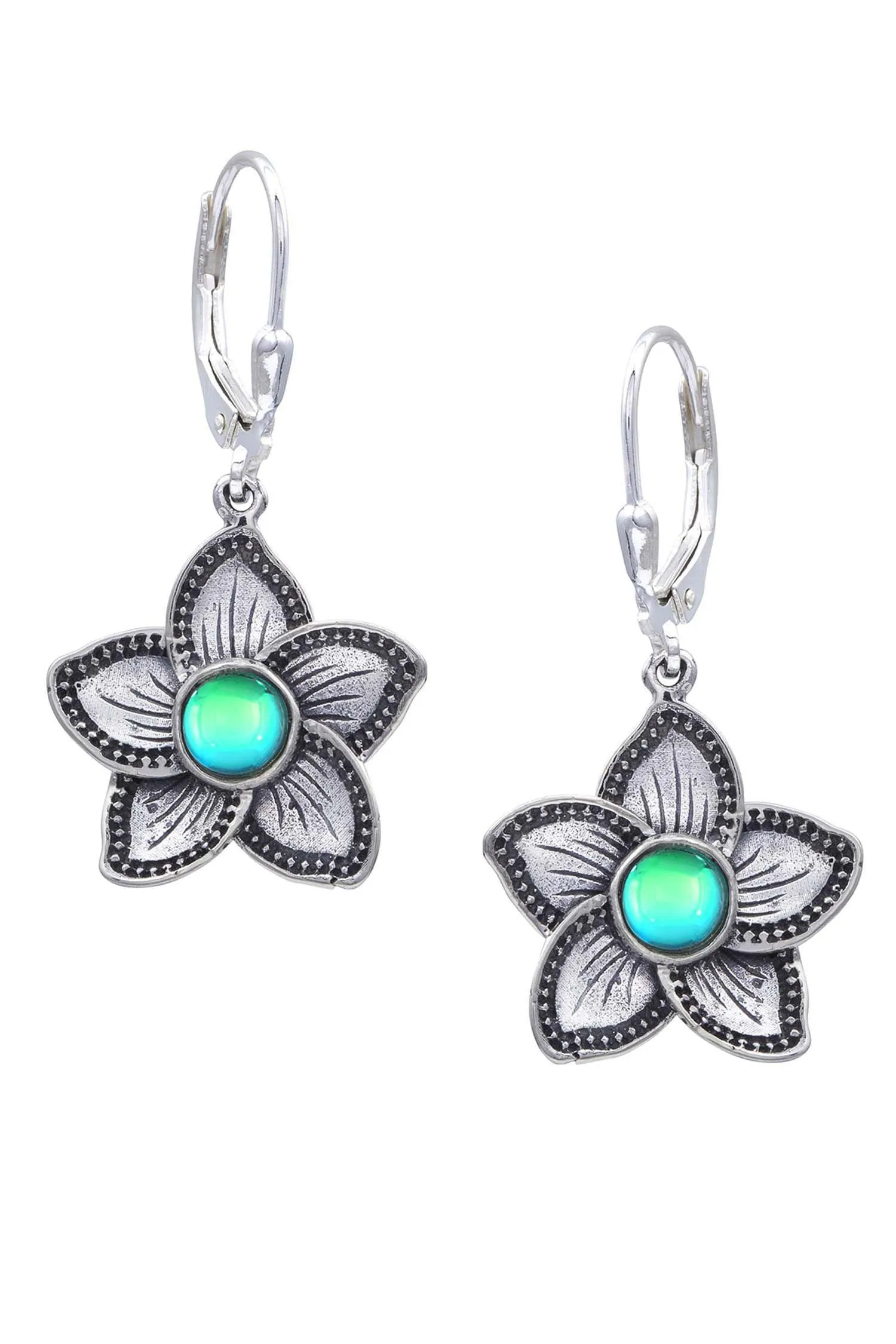 Sterling Silver Plumeria Earrings With Crystal