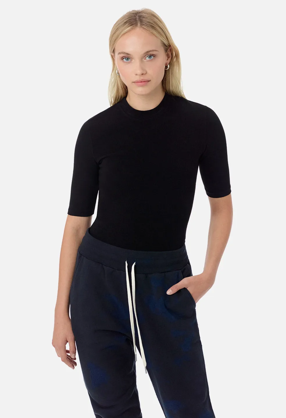 Stretch Sueded Cotton Mockneck / Black