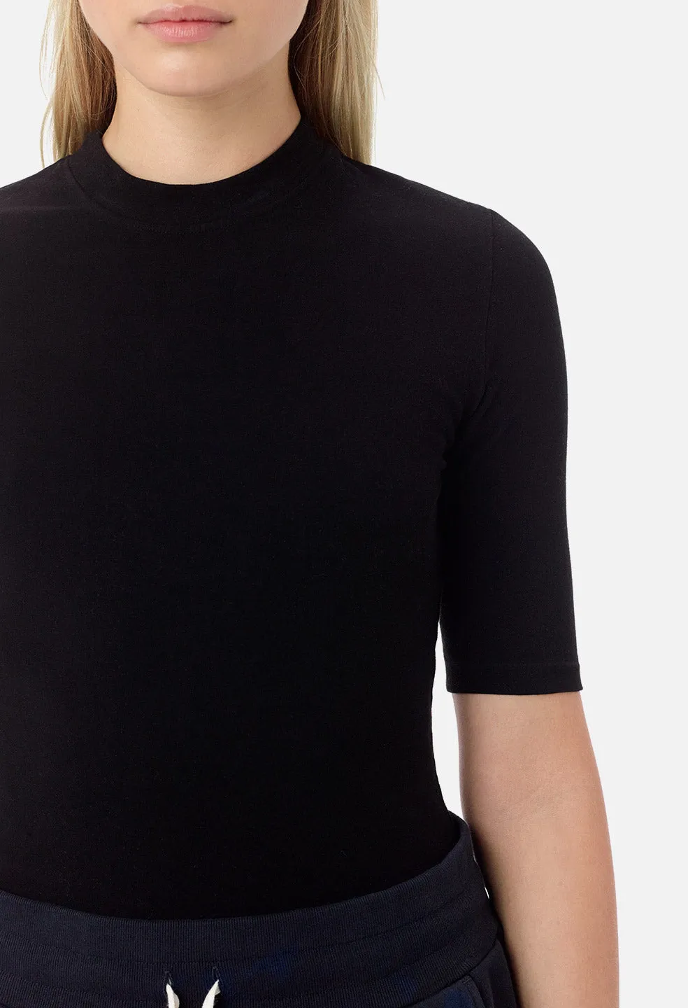 Stretch Sueded Cotton Mockneck / Black