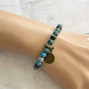 Teal Jasper and Brass Beaded Bracelet