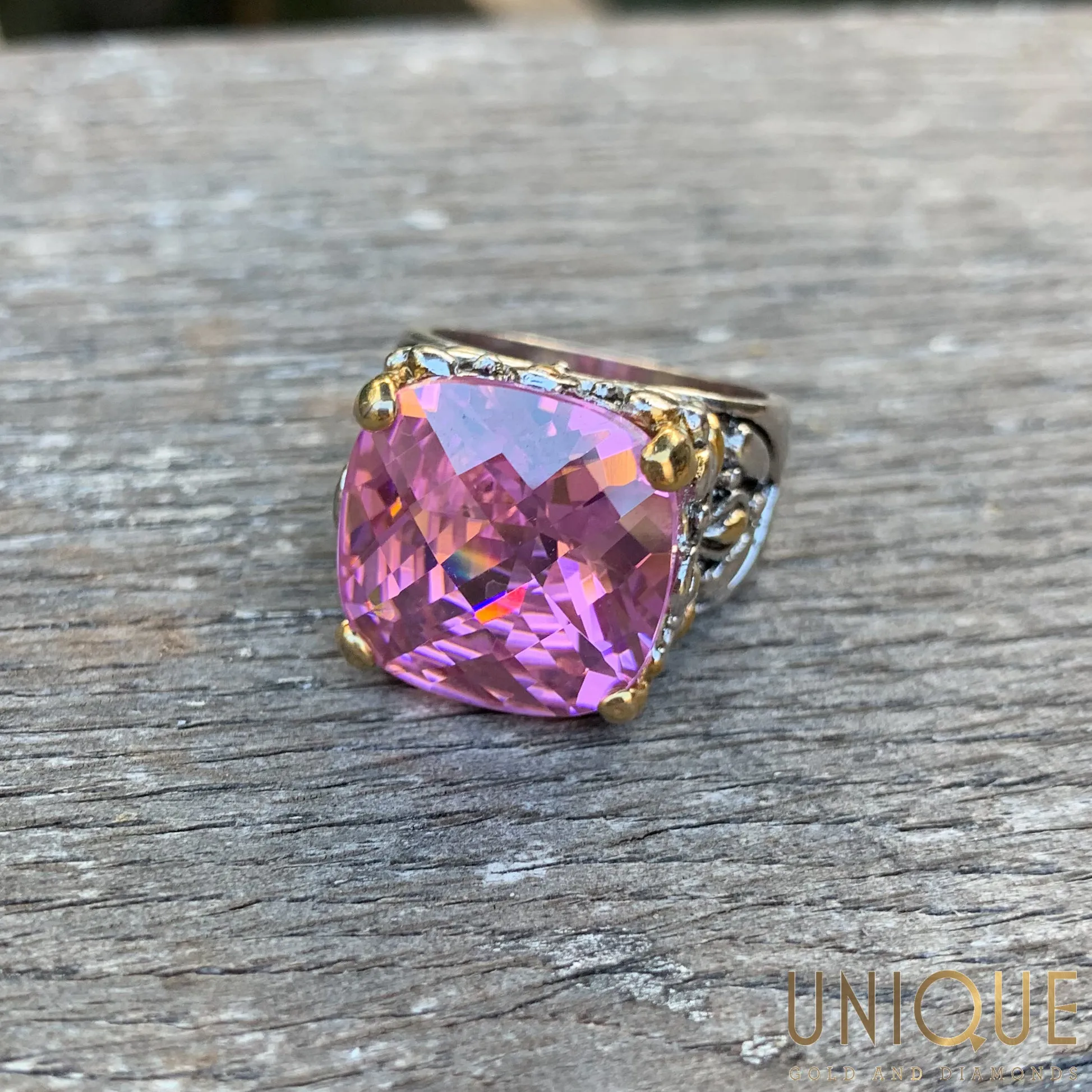 Vintage Sterling Silver Large Pink Topaz Ring