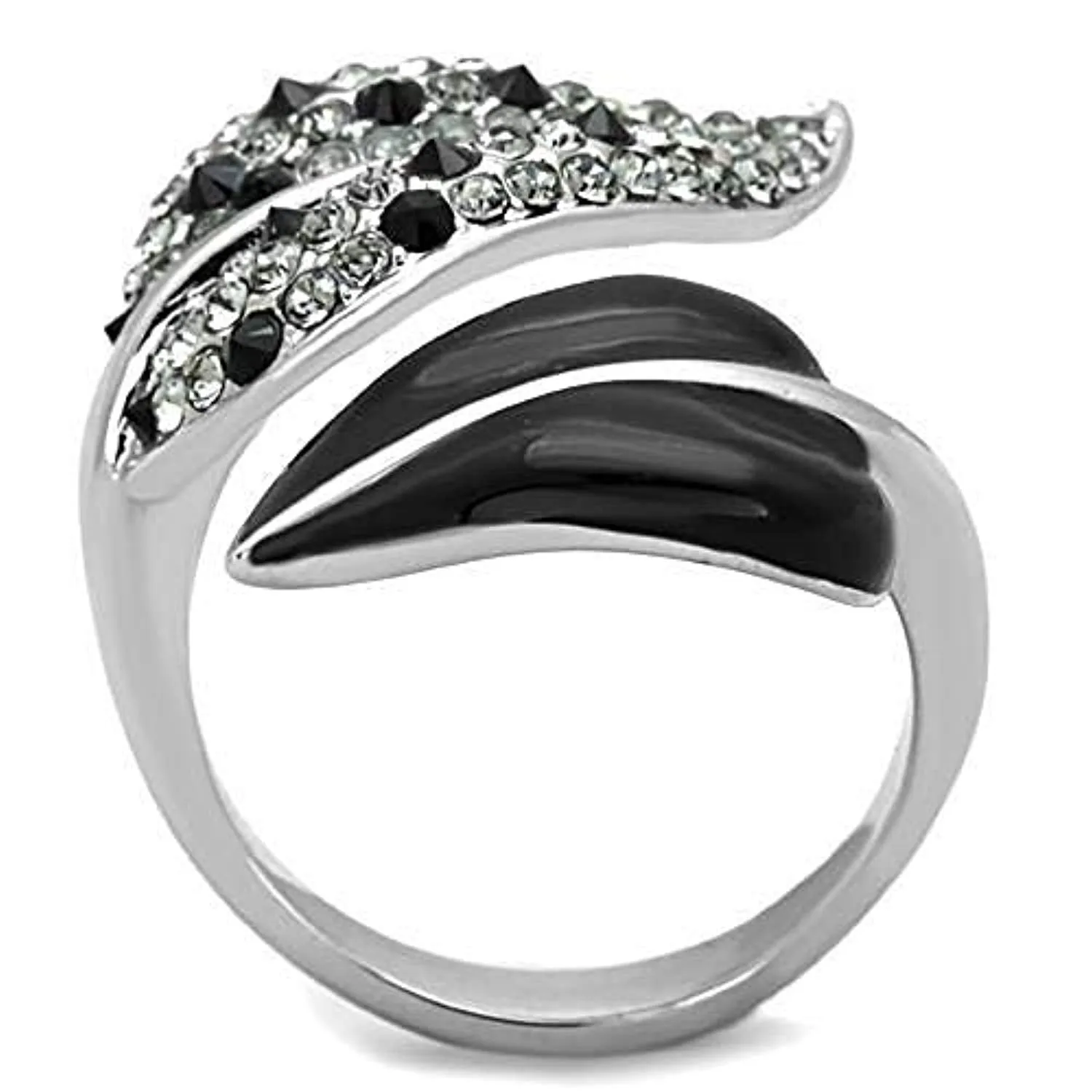 WildKlass Stainless Steel Ring High Polished (no Plating) Women Top Grade Crystal Jet Leaf