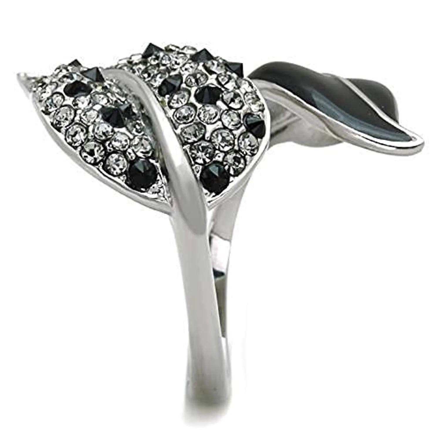 WildKlass Stainless Steel Ring High Polished (no Plating) Women Top Grade Crystal Jet Leaf