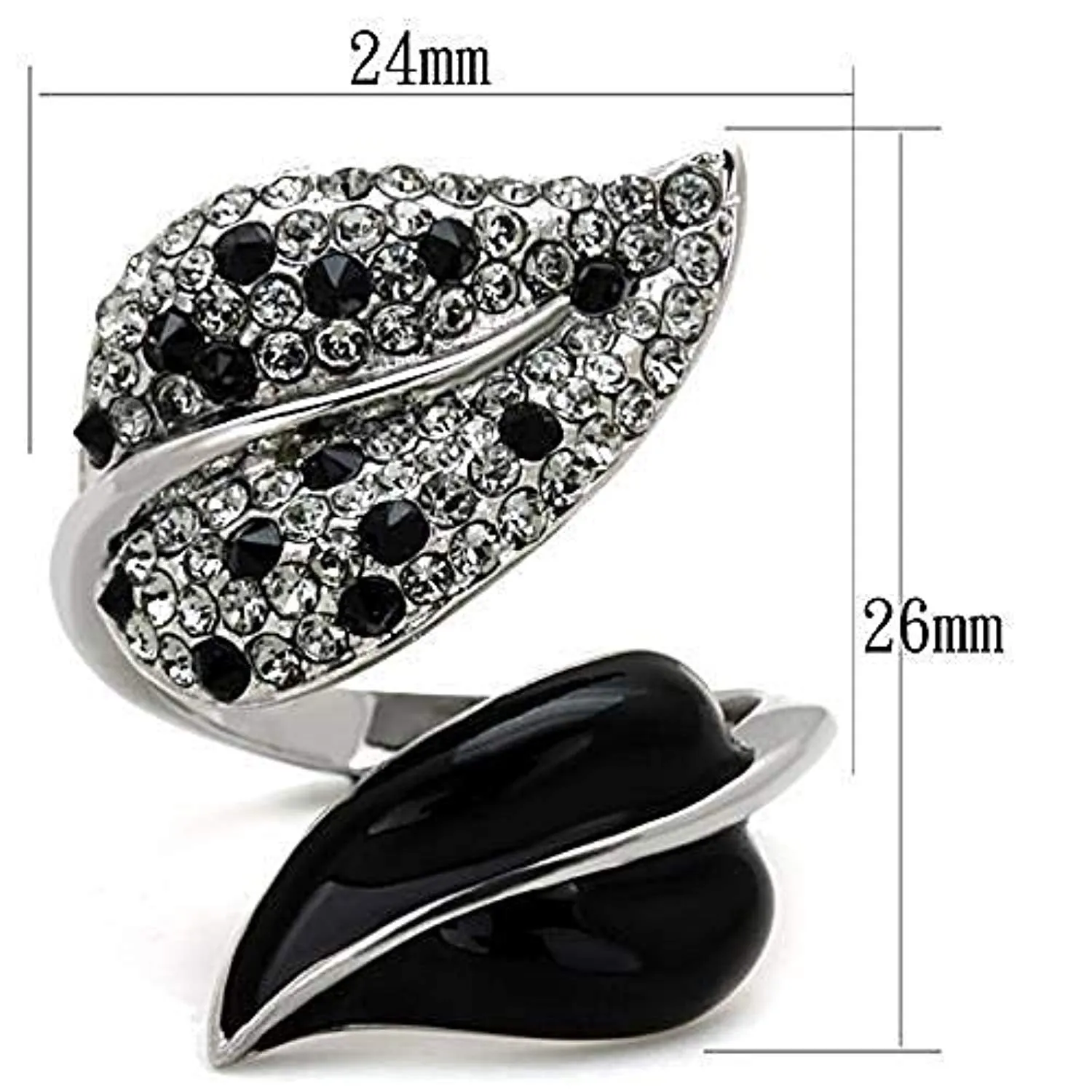 WildKlass Stainless Steel Ring High Polished (no Plating) Women Top Grade Crystal Jet Leaf