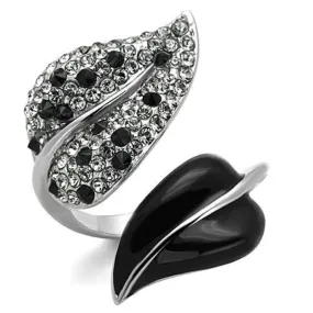 WildKlass Stainless Steel Ring High Polished (no Plating) Women Top Grade Crystal Jet Leaf