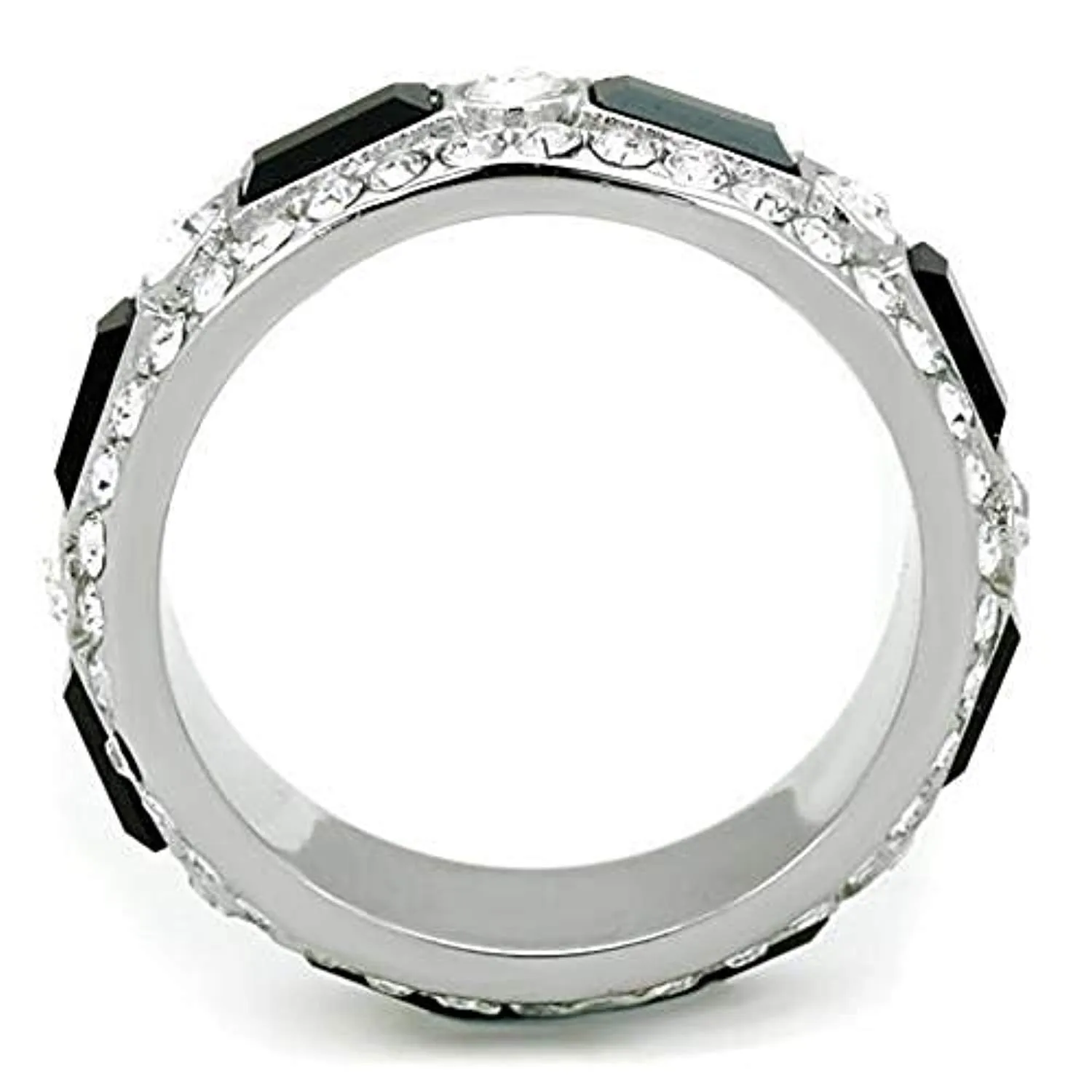 WildKlass Stainless Steel Ring High Polished (no Plating) Women Top Grade Elegant Crystal Jet