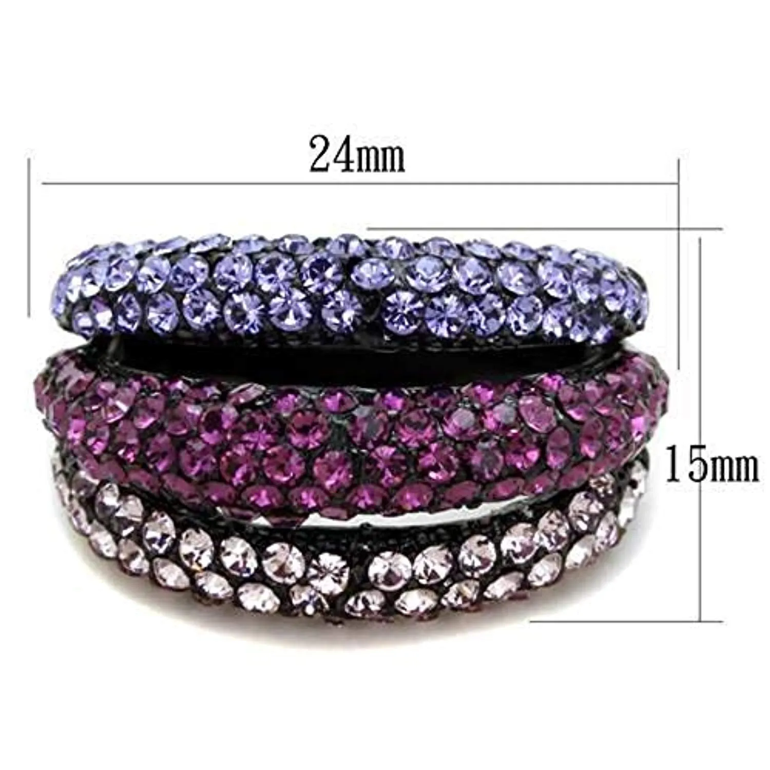 WildKlass Stainless Steel Ring IP Black Women Top Grade Crystal Multi Color