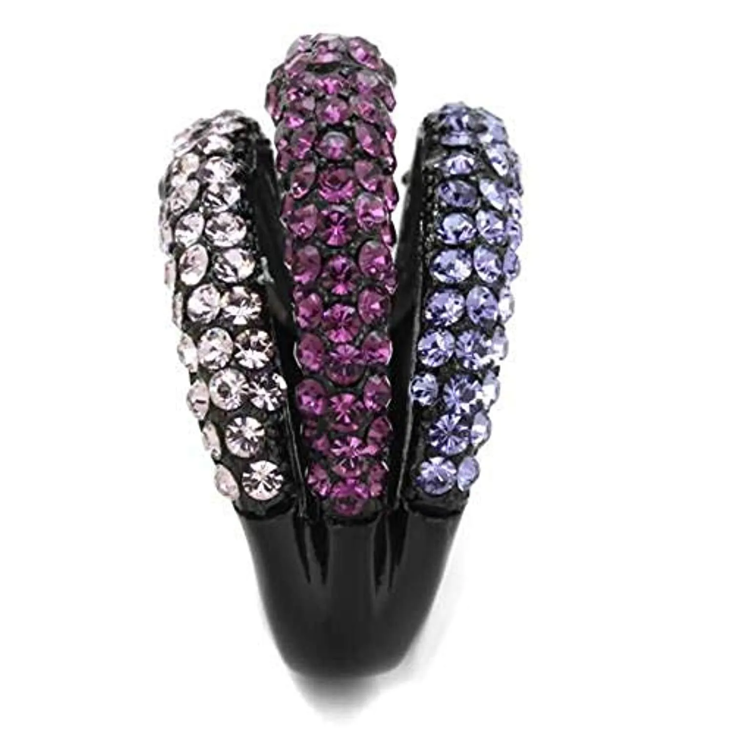 WildKlass Stainless Steel Ring IP Black Women Top Grade Crystal Multi Color