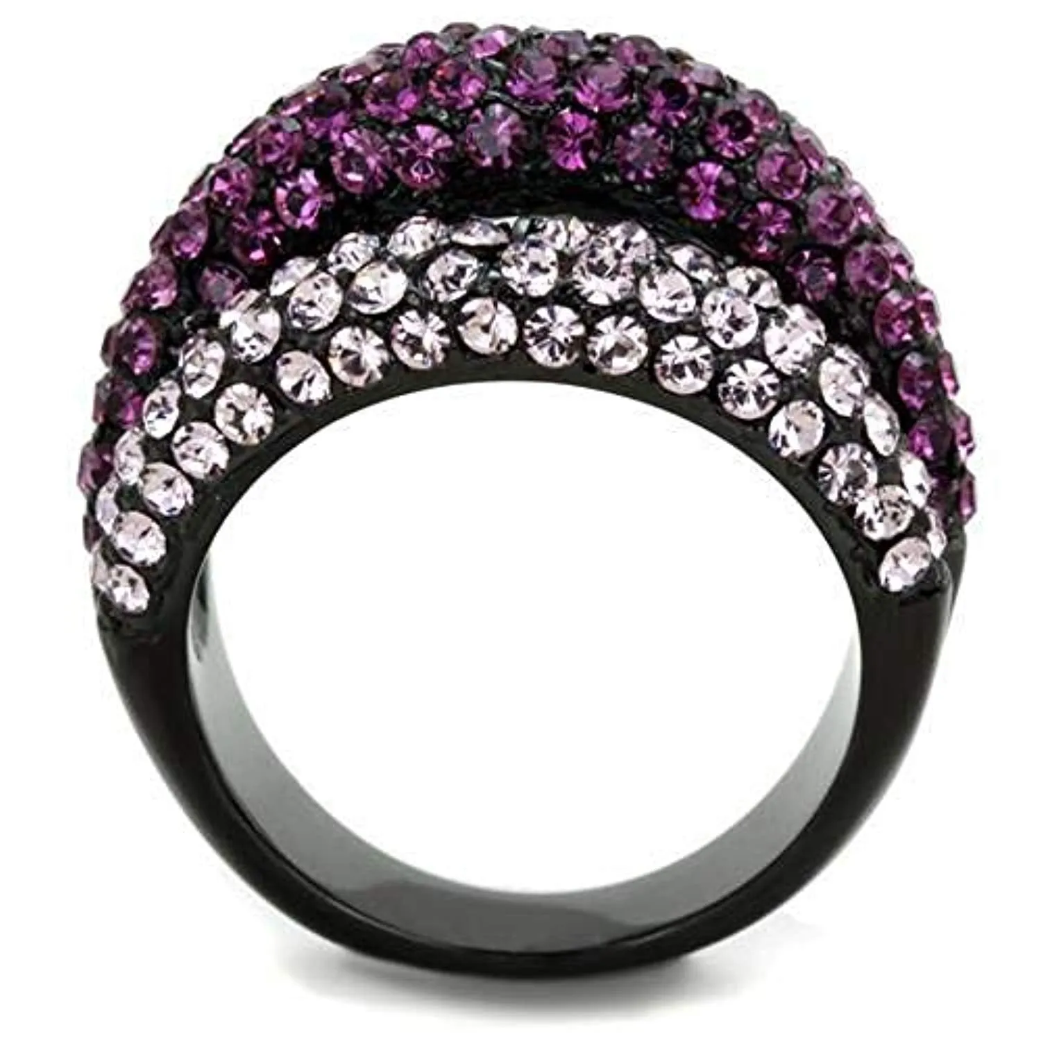 WildKlass Stainless Steel Ring IP Black Women Top Grade Crystal Multi Color