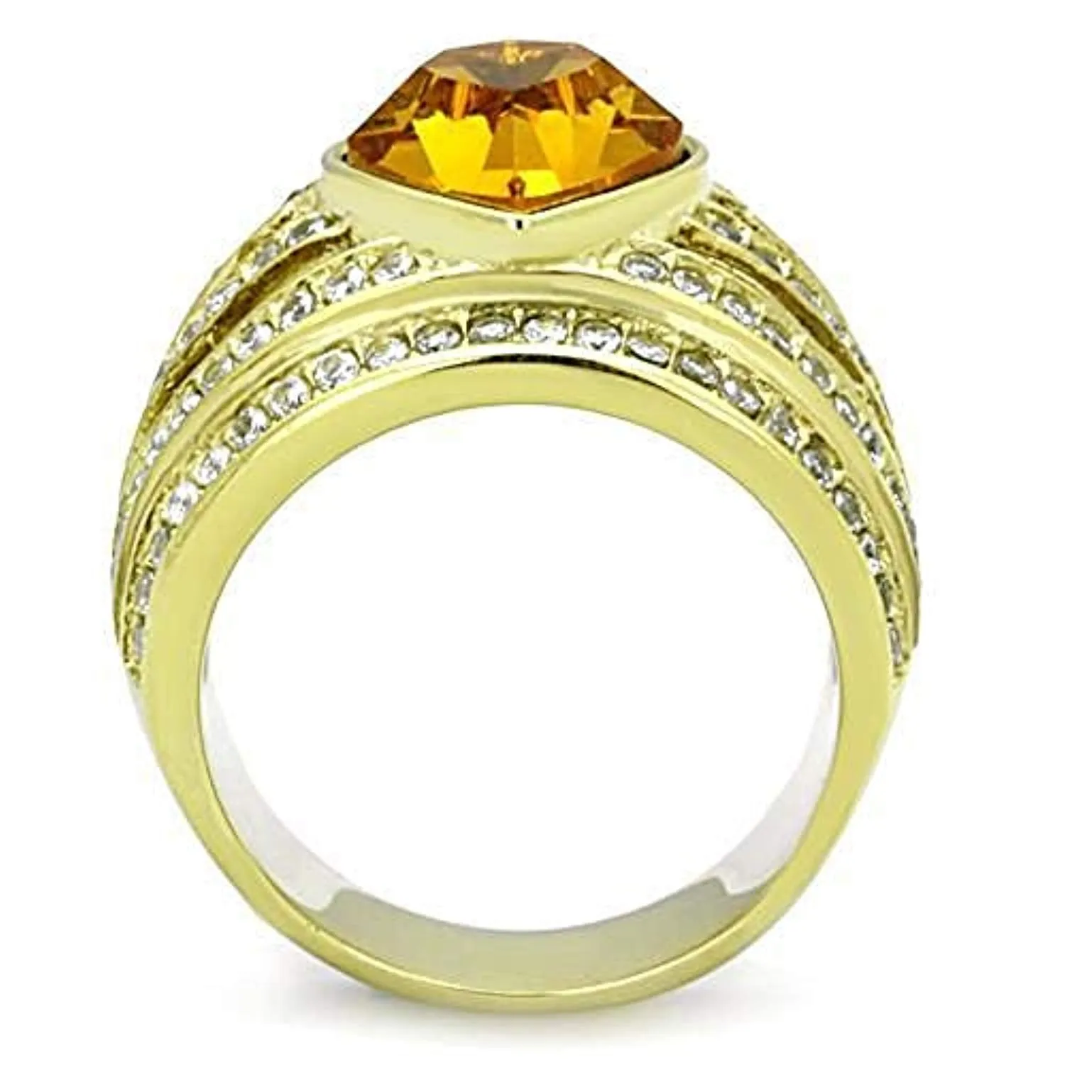 WildKlass Stainless Steel Ring IP Gold Women Top Grade Crystal Topaz