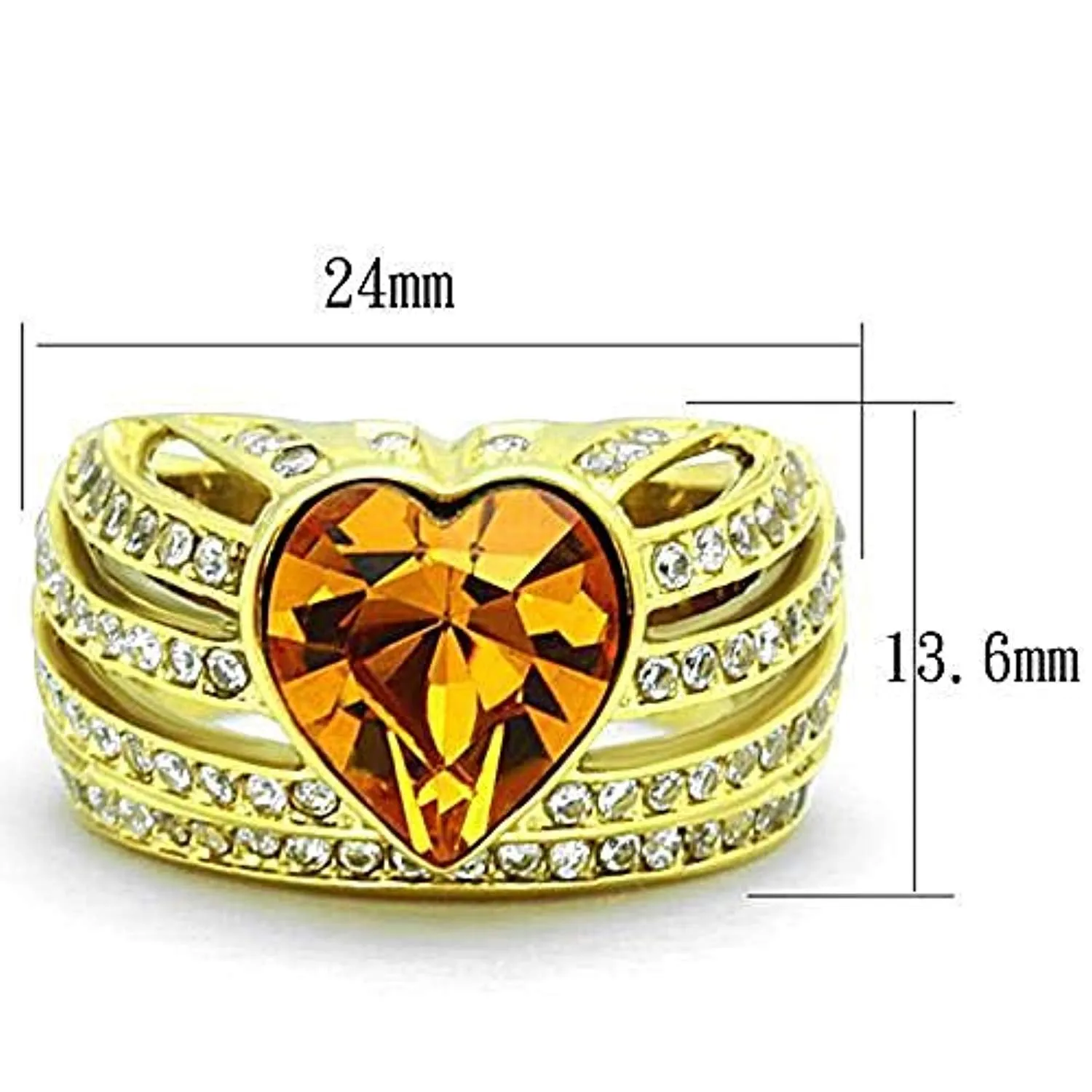 WildKlass Stainless Steel Ring IP Gold Women Top Grade Crystal Topaz